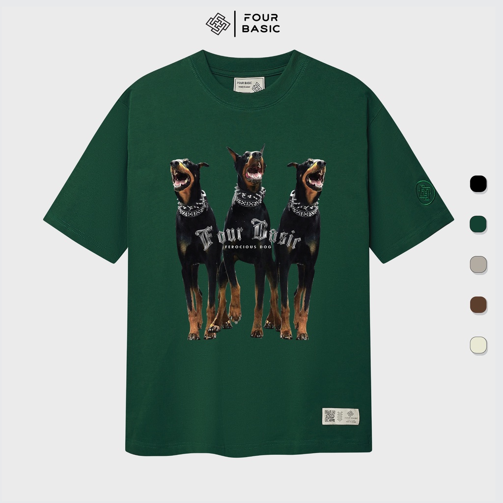 Áo thun tay lỡ Dog fullbox Four Basic phông Unisex nam nữ cổ tròn thun cotton oversize form rộng T40
