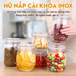Hũ Thủy Tinh Nắp Cài Khoá INox 1000ml, 750ml, 500ml (Hũ trơn, không in hình) - Đựng Thực phẩm, đồ ngâm muối, gia vị,...
