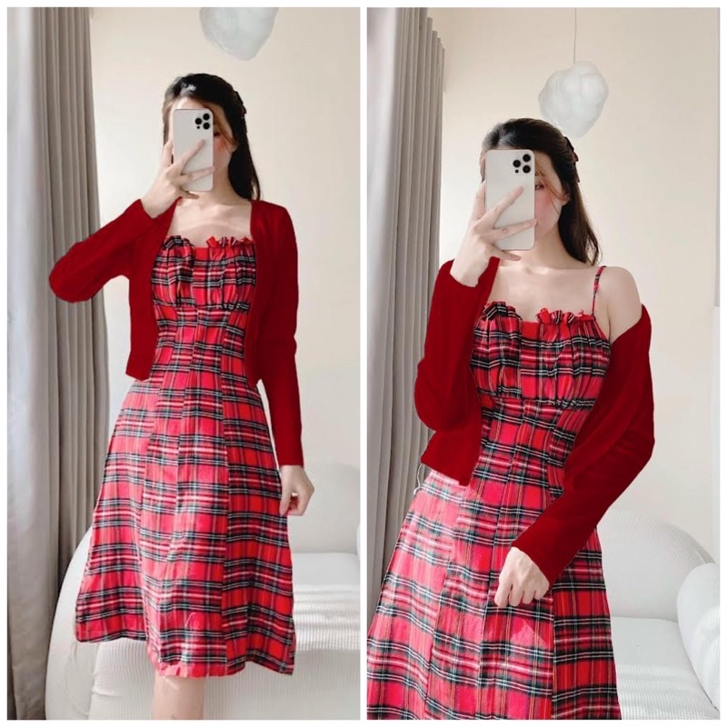 SET ĐẦM CARO MIDI + ÁO KHOÁC