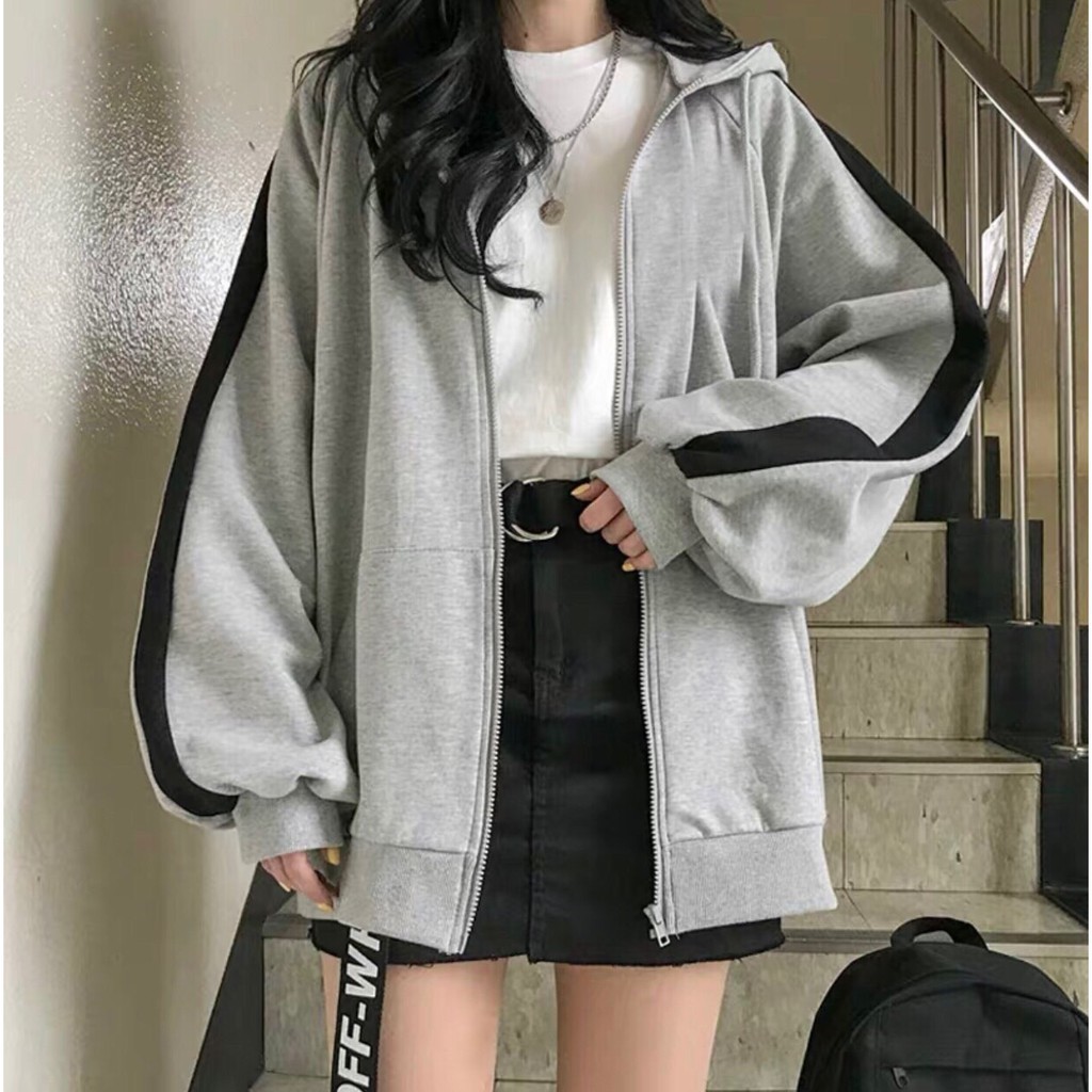 Áo Khoác Nỉ Black Stripe Unisex 🌸 Hoodie xám kẻ sọc đen thể thao form rộng bigsize nam nữ Ulzzang HOT 🌸