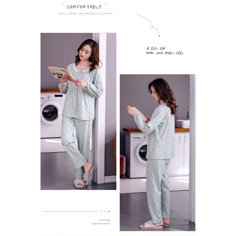 Bộ mặc bầu và  sau sinh cotton có khóa hình sao