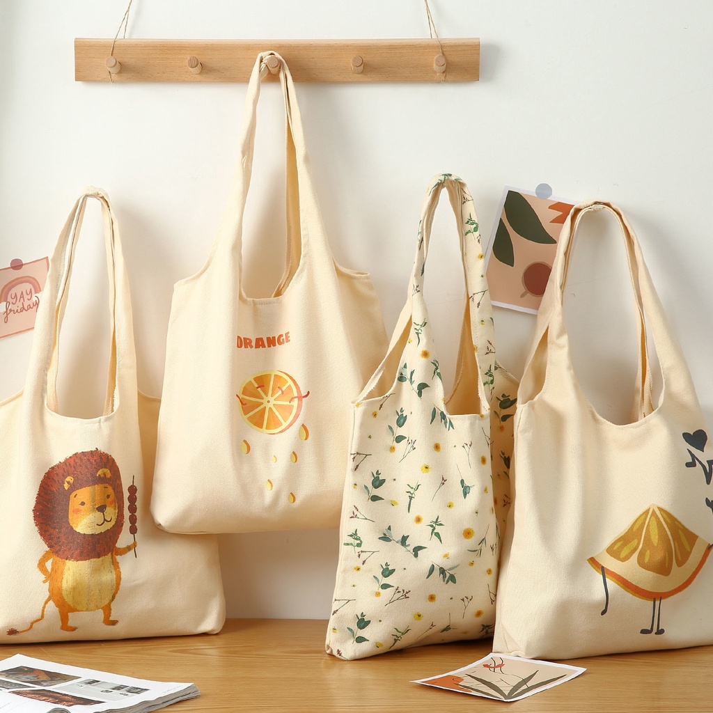 Túi Xách Canvas Sức Chứa Lớn Họa Tiết Dễ Thương 4 Kiểu Lựa Chọn Cho Nữ