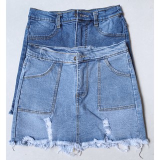 Chân Váy Jeans Phối Rách Chữ A Thời Trang