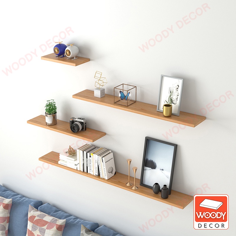 Kệ Gỗ Treo Tường Kệ Sách Thanh Ngang LOẠI 1 Gỗ Lõi Xanh Chống Ẩm Kèm Quà Tặng Woody Decor