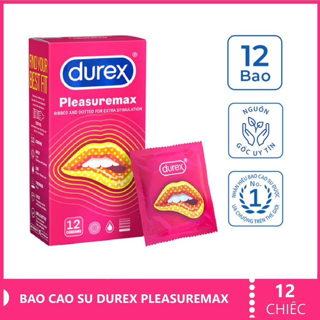 Bao Cao Su DUREX PLEASUREMAX - 56mm Gân gai tăng khoái cảm - 12 chiếc