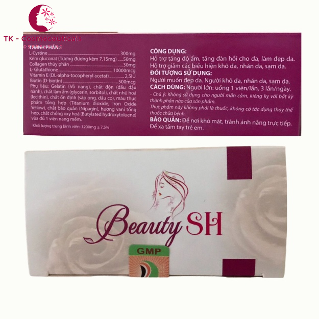 Viên Uống Beauty SH Làm Đẹp Da Bổ Sung L - Glutathione, Collagen, Vitamin E Chống Lão Hóa Da - Hộp 30 Viên