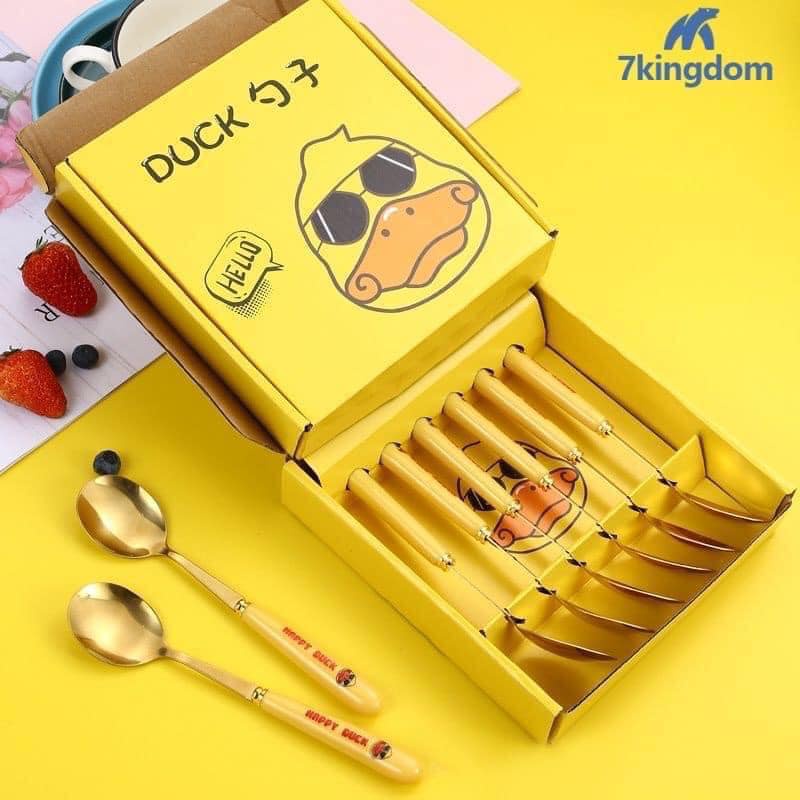 Set 6 thìa vịt vàng DUCK dễ thương kèm vỏ hộp xinh xắn - Bộ 6 muỗng hình vịt mạ vàng