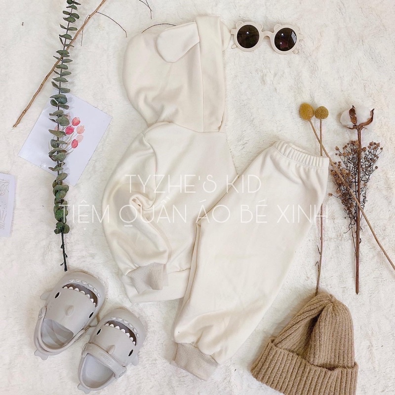 Set nỉ lông mũ tai gấu cho bé siêu ấm