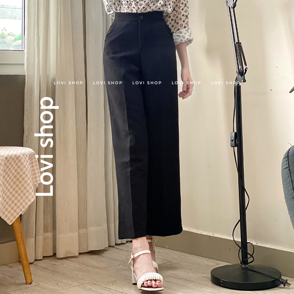 Quần culottes ống rộng nút lưng cao chất dày mịn Lovi