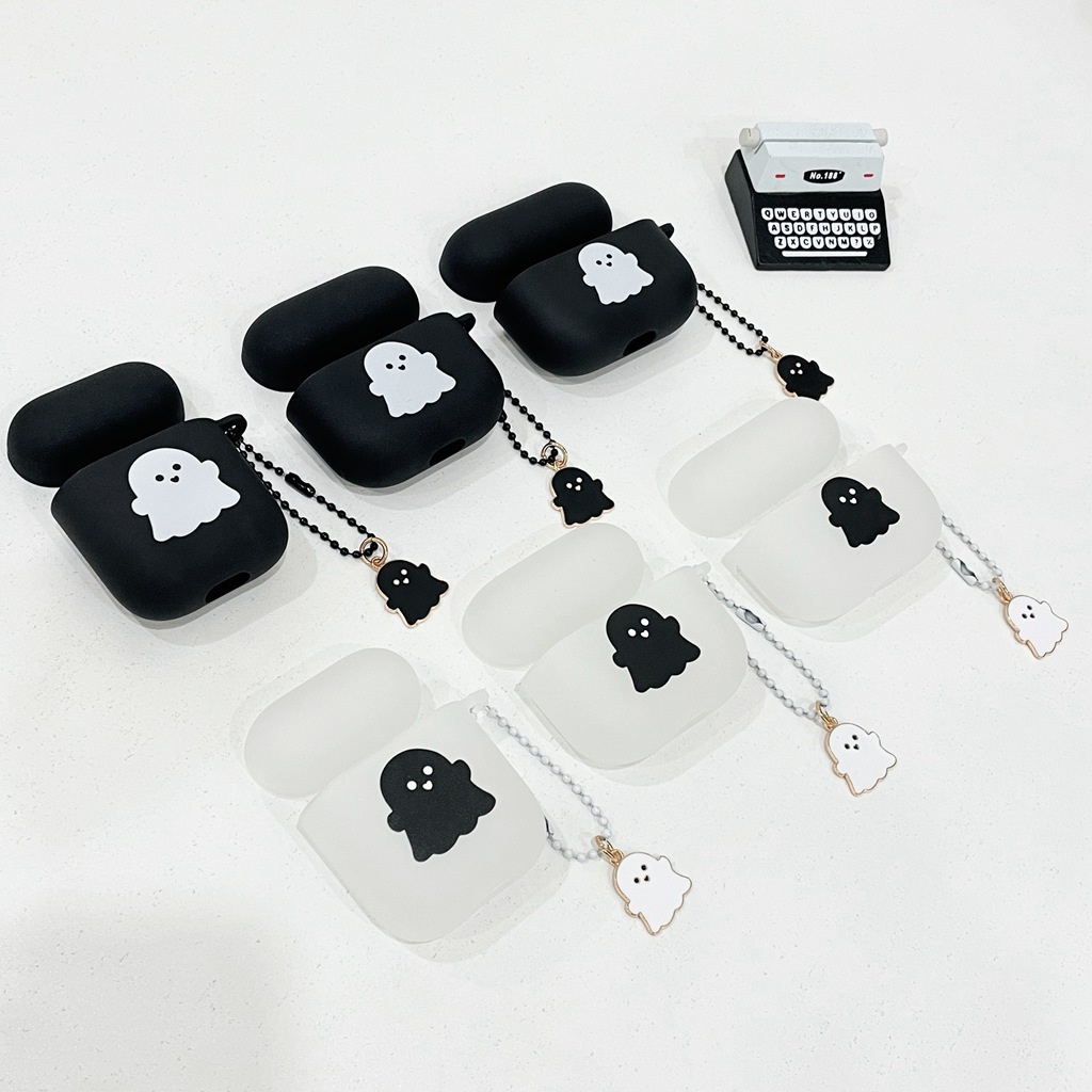 Vỏ Bảo Vệ Hộp Sạc Tai Nghe Airpods 1 2 3 Pro Bluetooth Không Dây Chất Liệu TPU Mềm Đục Họa Tiết Ma Hoạt Hình