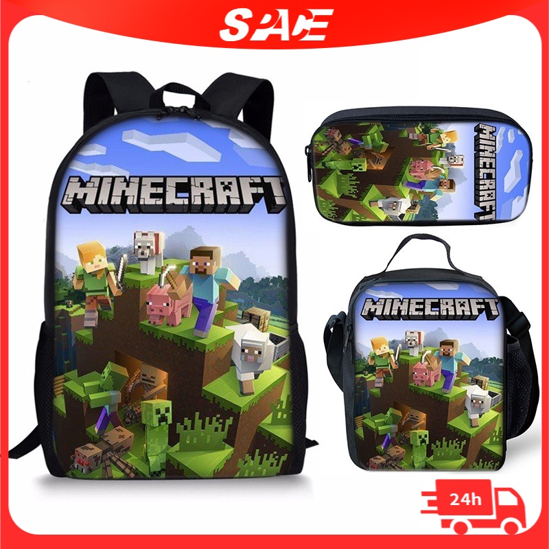 Ba lô Minecraft Ba lô đi học Ba lô cho trẻ em Gói ba mảnh Túi bút chì Ba lô