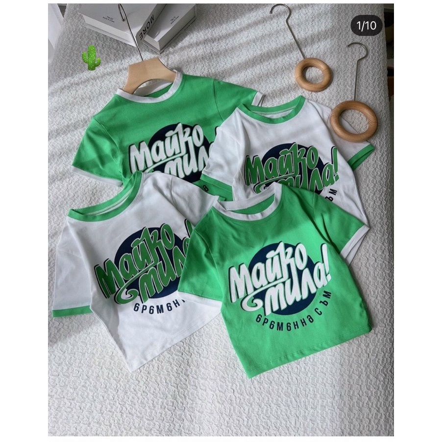 Áo thun borip cổ tròn tay ngắn ôm body in chữ MAUKO croptop phối màu trắng - xanh lá xu hướng thời trang hè cá tính PC
