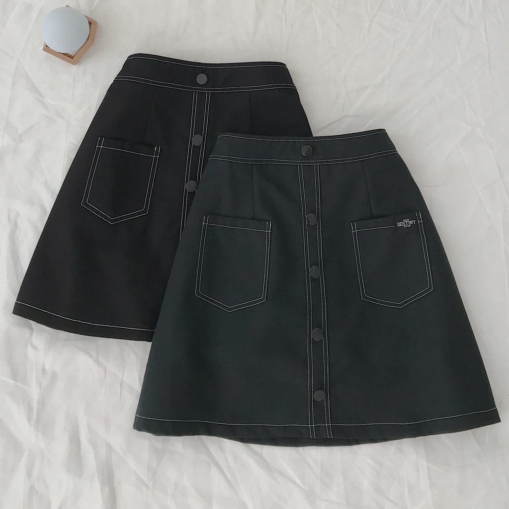 Chân Váy Chữ A JEM CLOSET Màu Đen Chỉ Viền Nổi Bật Dễ Phối Đồ Có Quần Bảo Hộ SEOM 3333