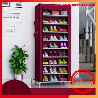 [Rẻ Vô Địch] Tủ Vải Kệ Để Giầy Dép 3D 10 Tầng Khung Inox Kiểu Dáng Hiện Đại Sang Trọng - Dễ Nắp Đặt