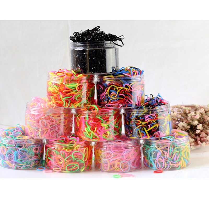Hộp 1000 Dây Buộc Tóc Cao Su Mini Co Giãn Nhiều Màu Sắc Cho Bé Gái