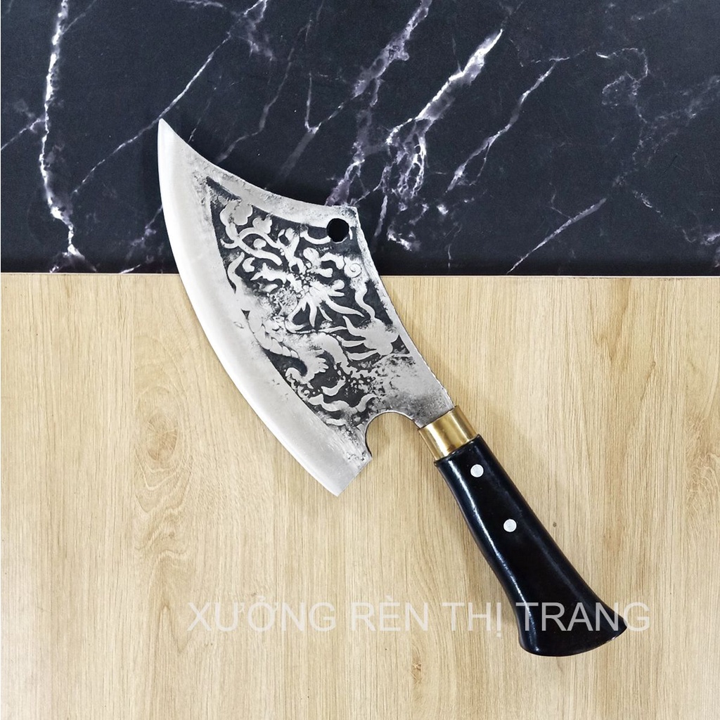 Bộ Dao Nhà Bếp Thép Nhíp - Dập Vân 2 Mặt, Dùng Chặt Cây, Chặt Xương, Thái Gọt