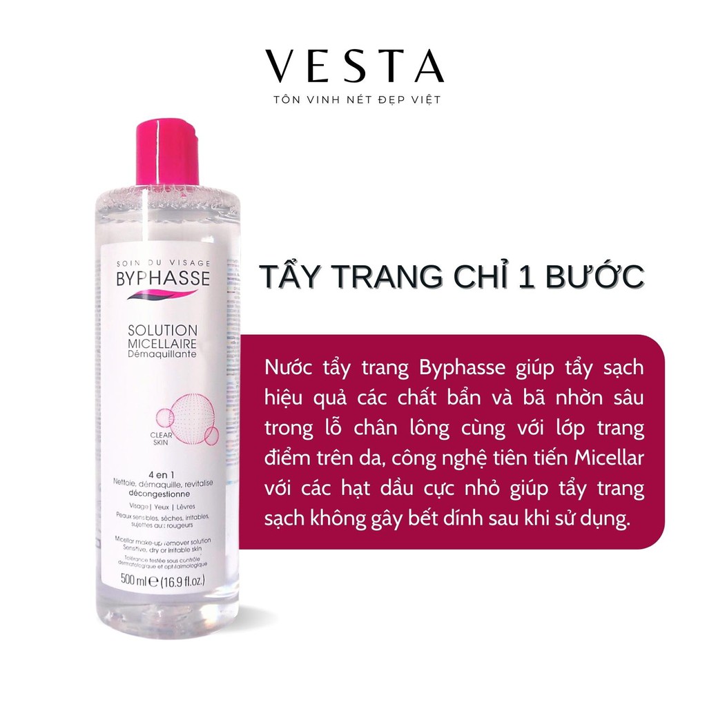 Nước Tẩy Trang Byphasse - Tẩy Trang Skincare Dưỡng Da Solution Micellaire Làm Sạch Sâu Không Cồn