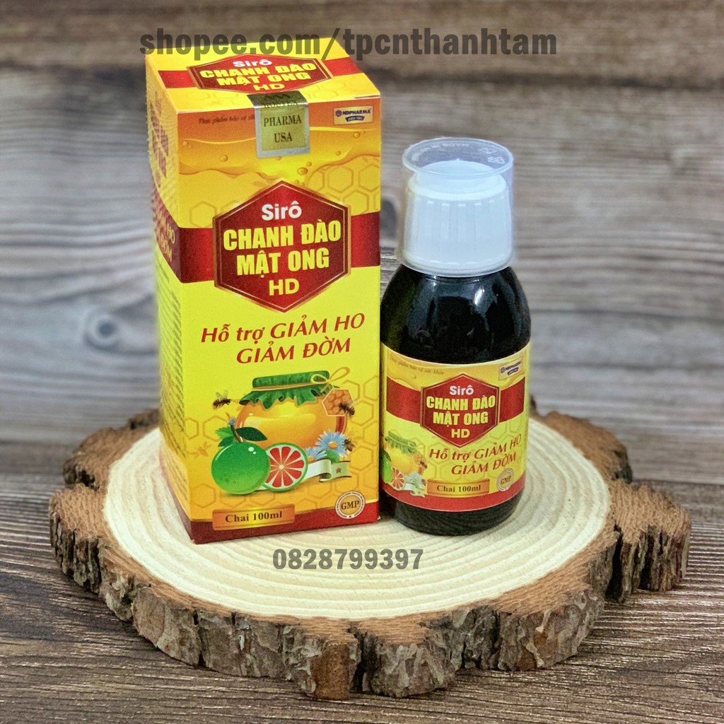 Siro ho CHANH ĐÀO MẬT ONG HD giảm ho, tiêu đơm - Chai 100ml