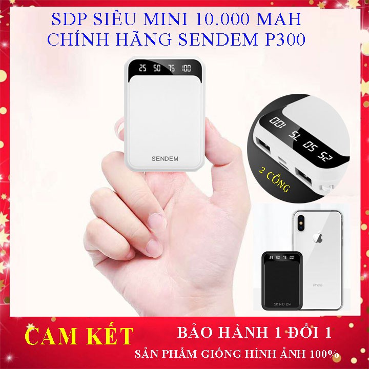 [Mẫu Hot] Cục sạc dự phòng Mini 10,000 mAh - Chính hãng SENDEM P300💯 Freeship💯 Siêu nhỏ gọn, 2 cổng USB tiện lợi