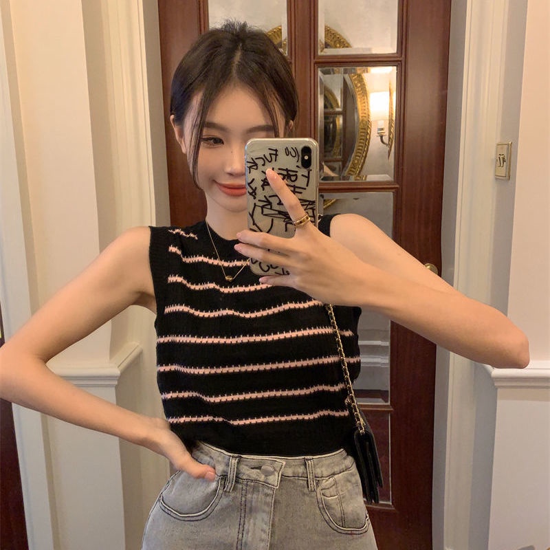 Áo Thun Không Tay Họa Tiết Kẻ Sọc Thời Trang Mùa Hè Cho Nữ