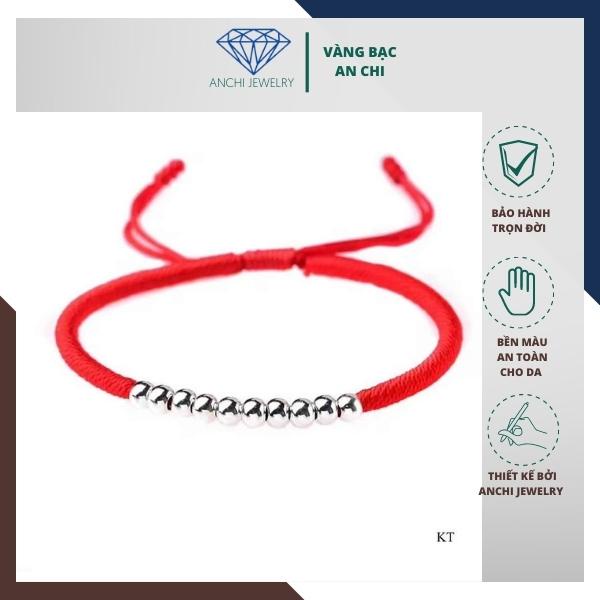 Vòng tay chỉ đỏ 10 viên bi bạc 4li, Anchi jewelry