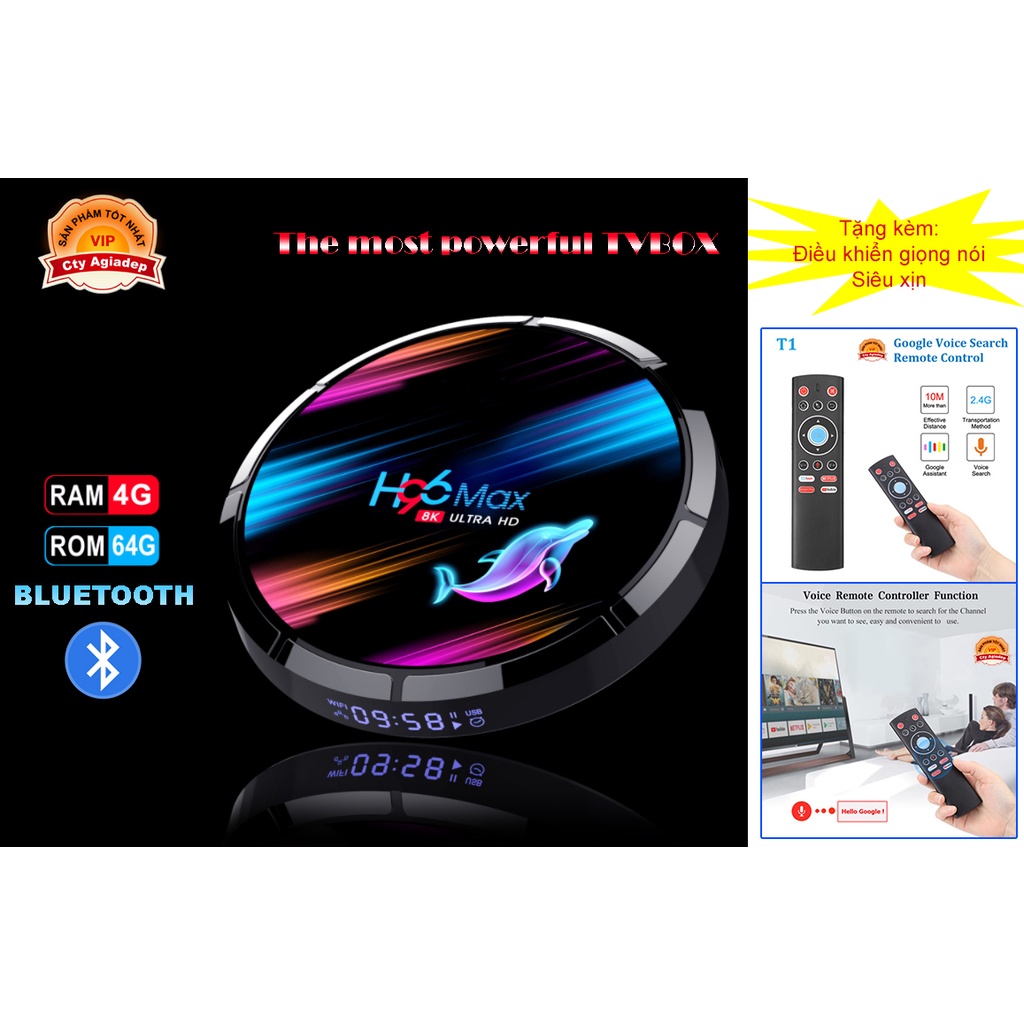 Tvbox H96max tròn 4G 8K + Điều khiển giọng nói Siêu xịn