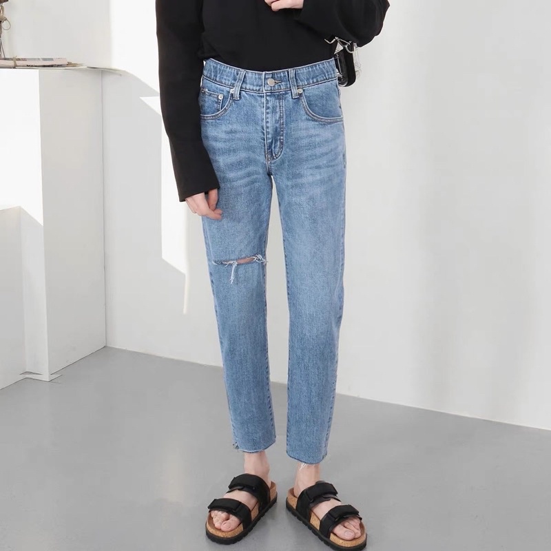 QUẦN JEANS SKINNY CO DÃN RÁCH GỐI 1 BÊN FORM UNISEX NAM NỮ (kèm ảnh thật)