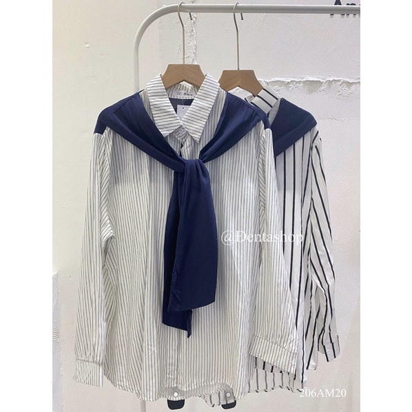 Áo sơ mi dài tay kẻ sọc, dáng áo thuỷ thủ - 206am20 - đenta shop