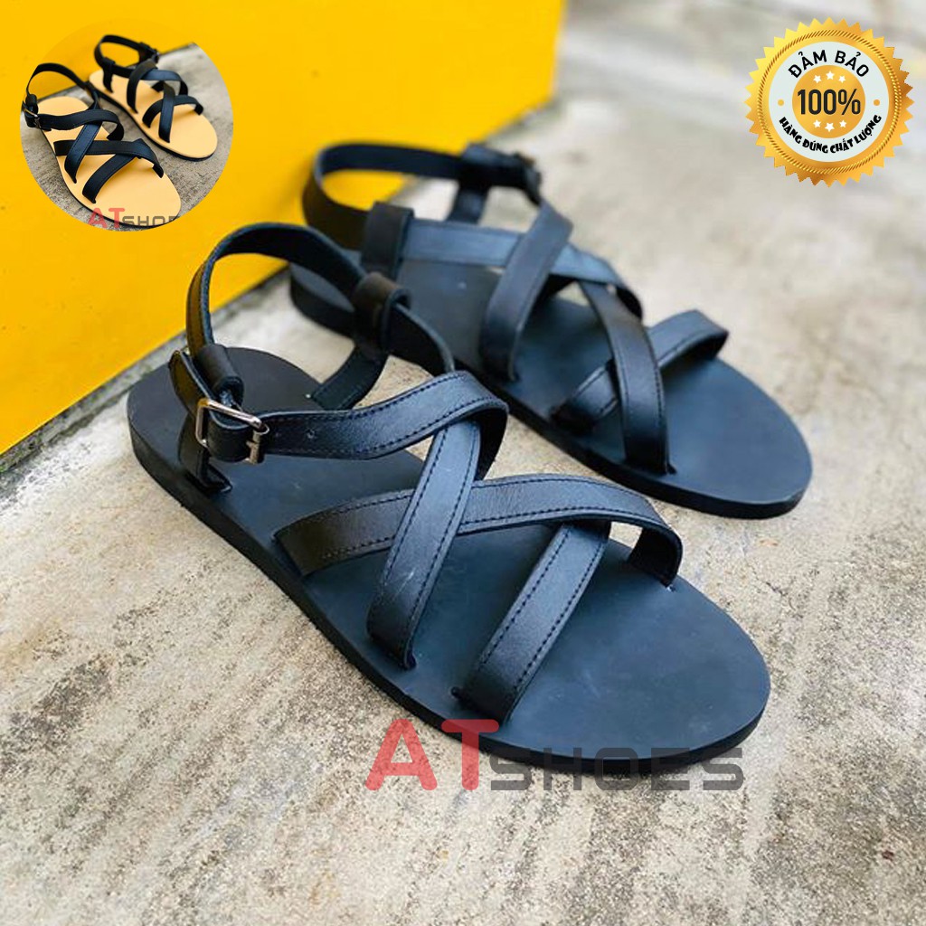 Dép Sandal Unisex Cao Cấp Da Bò Thật Sandal Quai Ngang Nam Nữ Trẻ Trung Đế Caosu Chống Nước Atshoes XDxsg202