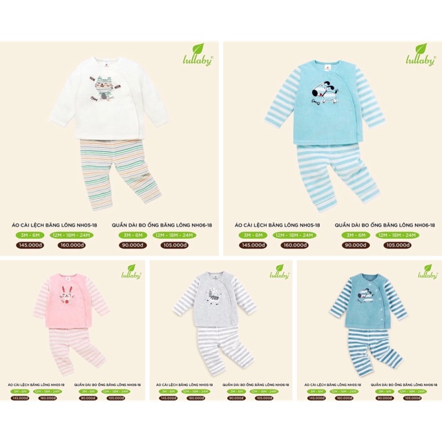 Bộ cài lệch băng lông Lullaby hàng xả sale(hết ghi 6-12m)