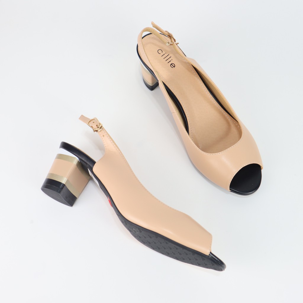 Giày sandal cao gót nữ hở mũi thanh lịch phối gót màu độc lạ 5cm đi làm dạo phố Cillie  1019
