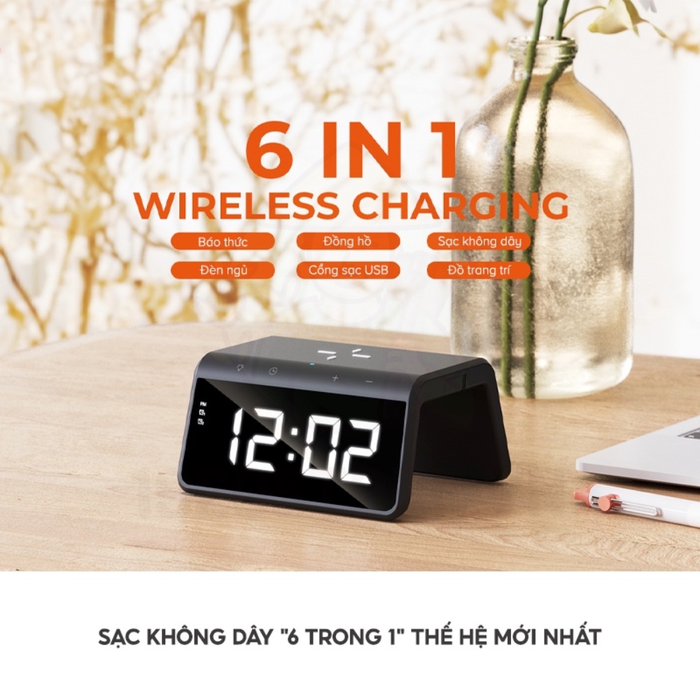 Sạc Không Dây 6 In 1 HAVIT W320, Sạc Nhanh 15W, Tích Hợp Báo Thức + Đèn Ngủ LED RGB - Chính Hãng BH 12T