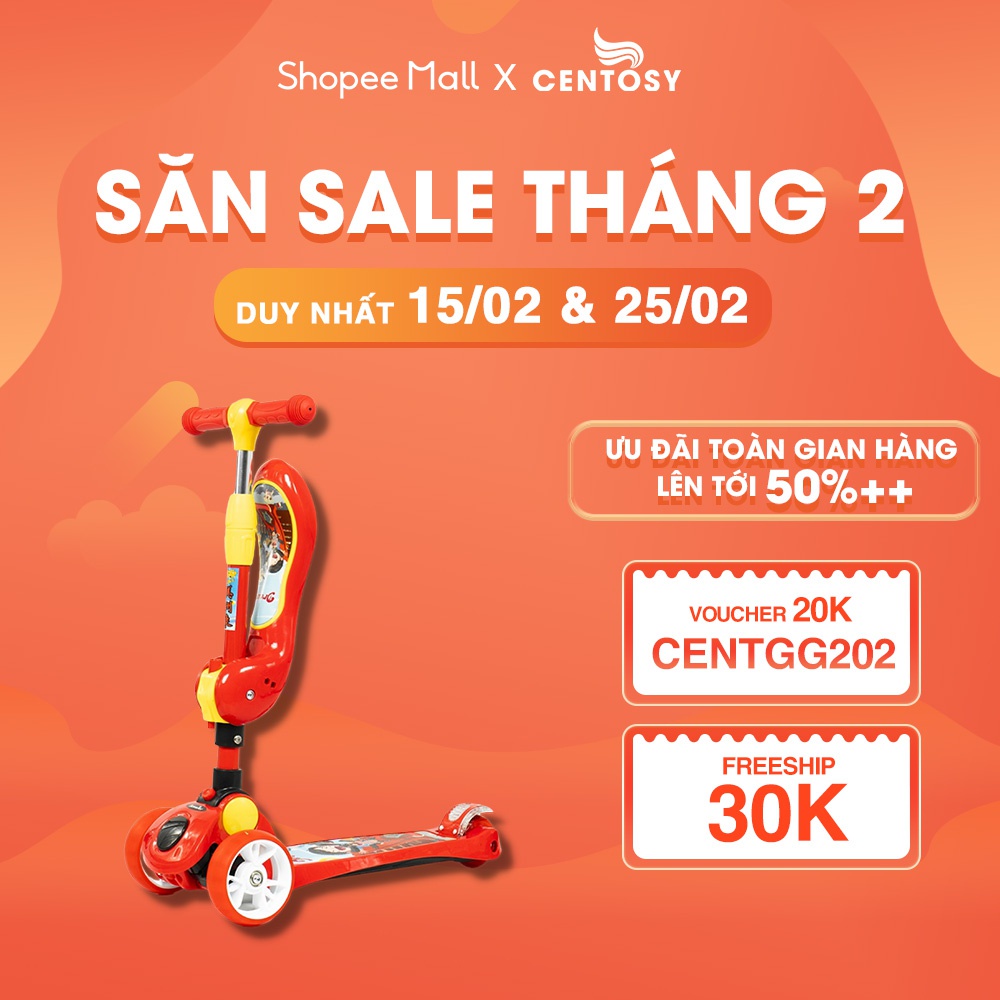 Xe Scooter, Chòi Chân Trẻ Em Từ 3-9 Tuổi Cao Cấp [Centosy - Scooter Centosy M4-7] - In Hình, Có Đèn - Centosy Miền Bắc