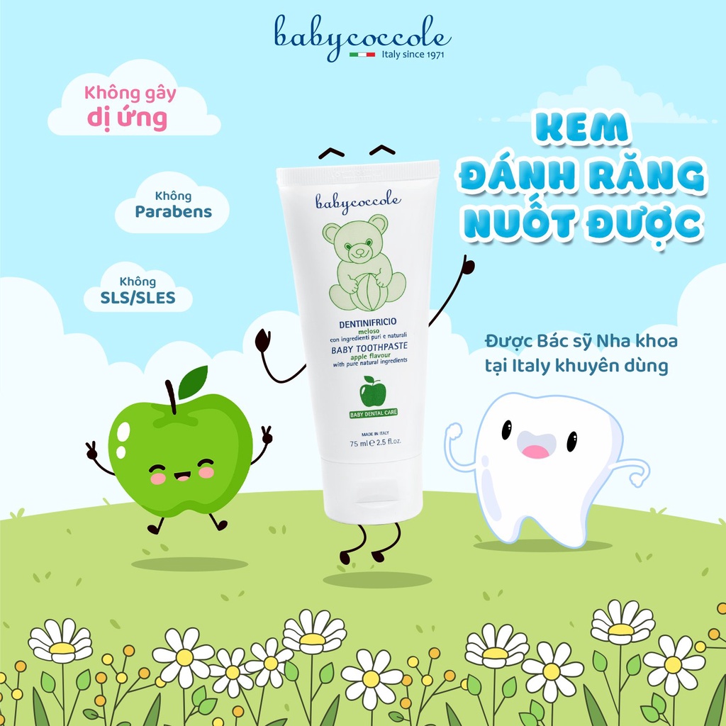 Kem đánh răng cho bé Babycoccole 12M+ trẻ em nuốt được 30ml/75ml