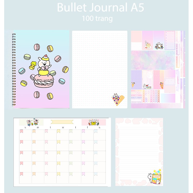 Sổ bullet journal usagyuuun SBJ16 A5 100 trang 160gsm chấm kẻ ngang  in màu monthly planner  Sổ tay vẽ chì Sketchbook