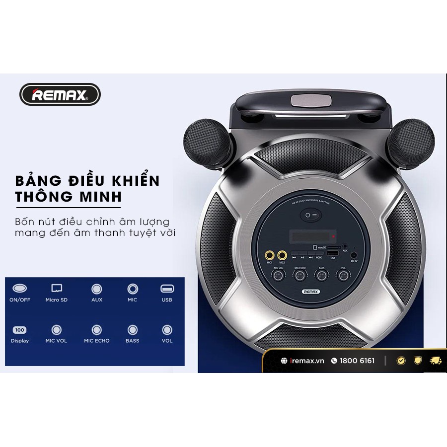 Loa Kéo Karaoke Remax RB-X6 công suất 50W tích hợp 2 micro không dây