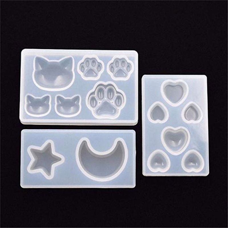 Set 3 khuôn silicon làm trang trí resin DIY tạo hình dấu chân mèo ngôi sao trái tim mặt trăng