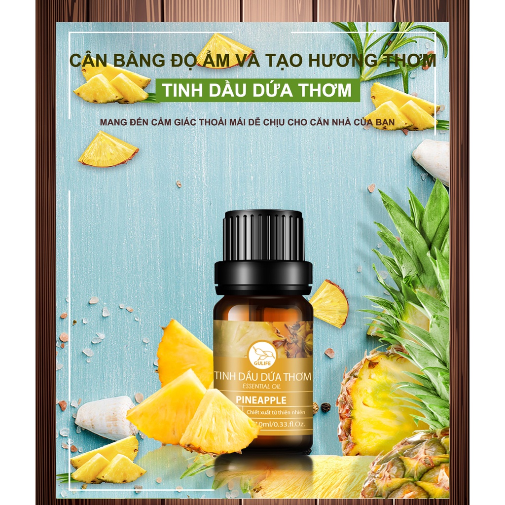 Tinh dầu thiên nhiên Dứa thơm nguyên chất Gulife Essential Oil, xông phòng làm thơm và thư giãn, kiểm định COA 10-50ml