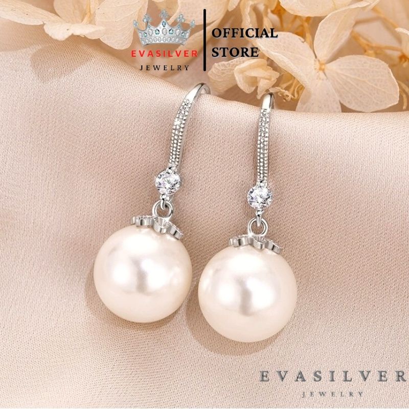 khuyên tai bạc nữ đính hạt trai, chất liệu bạc ta không rỉ