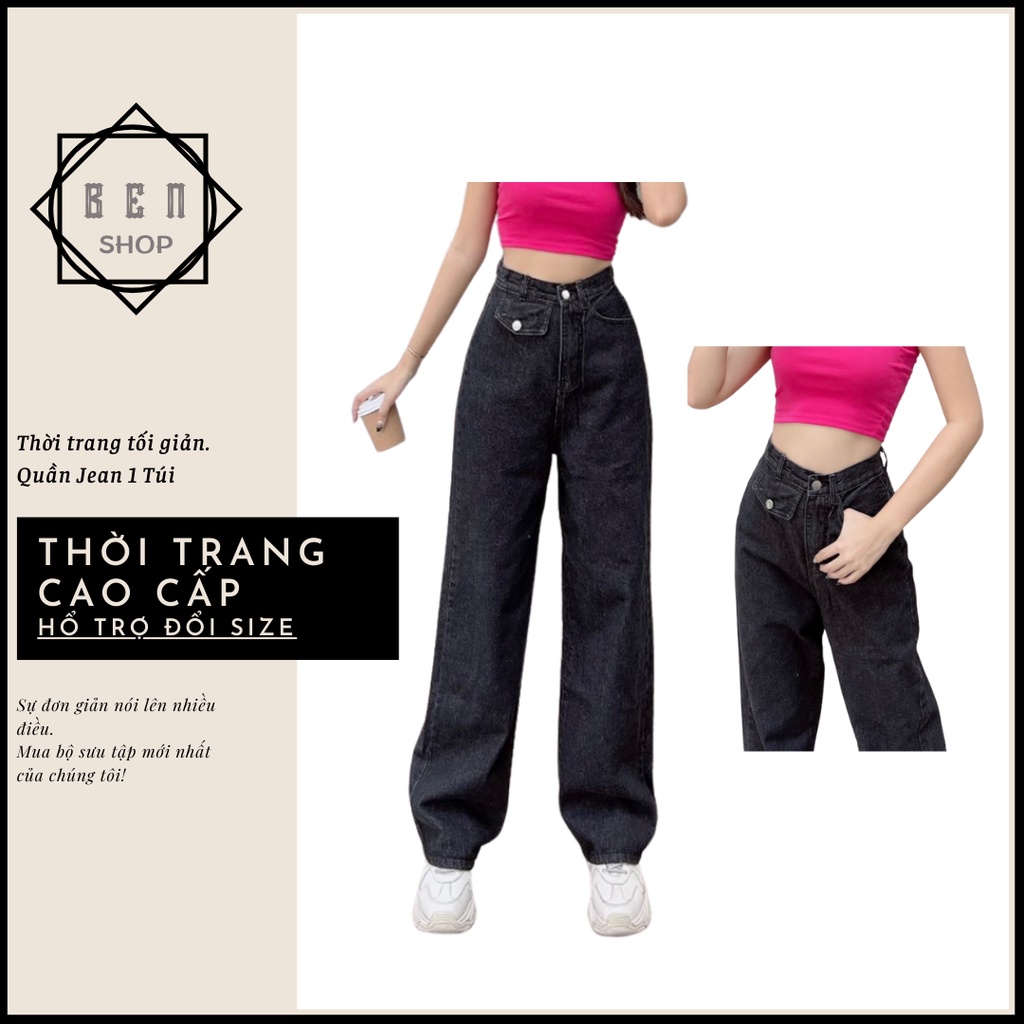 Quần jean nữ ống rộng túi đắp phong cách Ulzzang, chất bò dày dặn, thoải mái khi mặc 5228