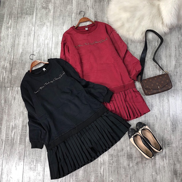 Váy nỉ chân xếp ly