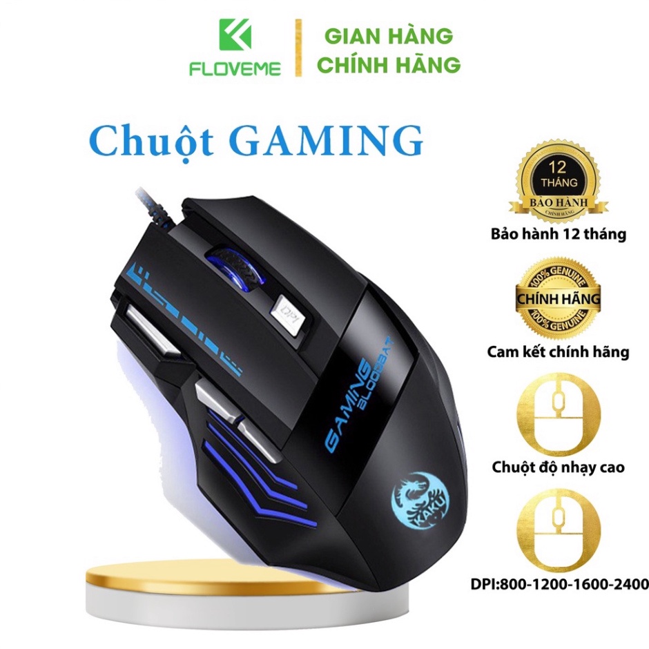 Chuột máy tính, Chuột Gaming có dây Floveme - KSC-568 Chơi game máy tính và điện thoại 7 nút, LED RGB Full màu .