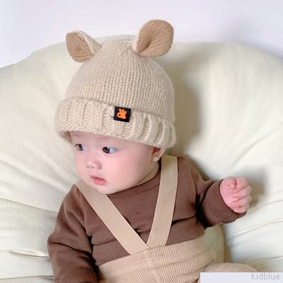 Mũ beanie dệt kim mềm co giãn tai thỏ màu kẹo dễ thương thời trang mùa đông cho bé 0-1 tuổi