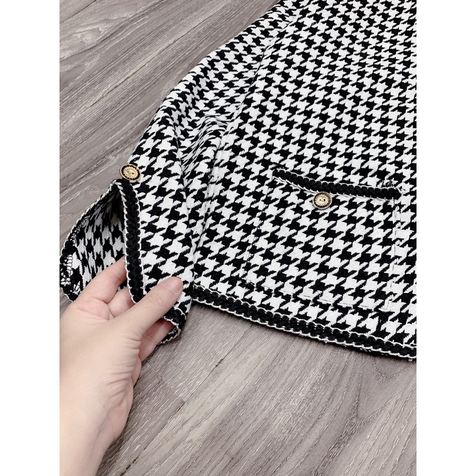 Áo khoác dạ kẻ viền mí dài tay áo dạ nữ tweed công sở | BigBuy360 - bigbuy360.vn