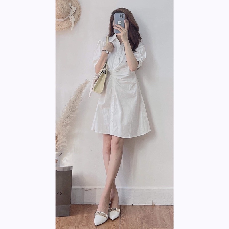 [Ảnh thật/Video]Đầm sơ mi nhúm eo sang chảnh Váy thanh lịch nhẹ nhàng kiểu dáng Hàn Quốc | BigBuy360 - bigbuy360.vn