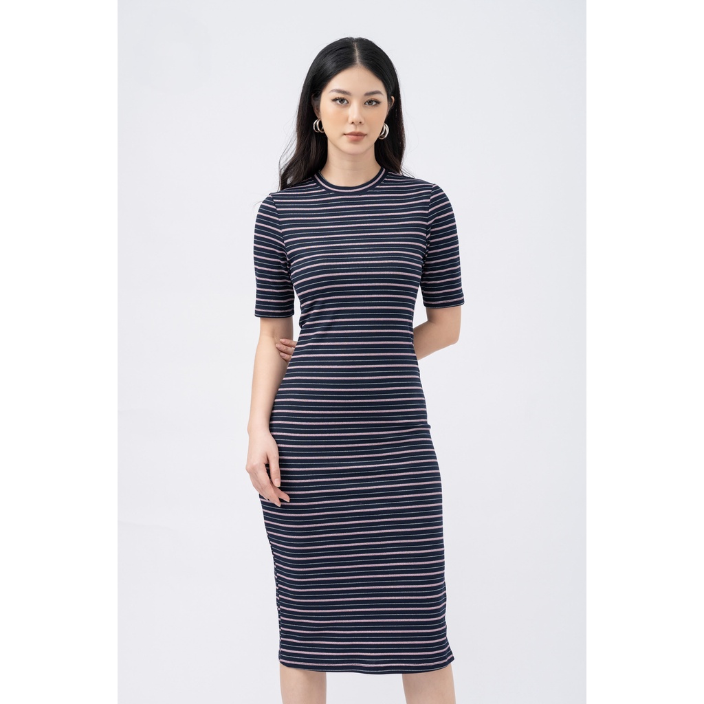 Đầm nữ cotton dáng ôm, dài qua gối cổ tròn, tay ngắn FIONA  F421233