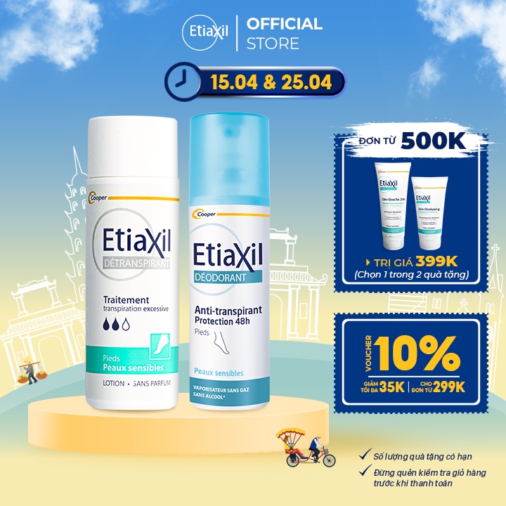 Combo Lotion Khử Mùi Mồ Hôi Chân Nhãn Xanh &amp; Xịt Khử mùi Chân Hằng Ngày Etiaxil 100ml