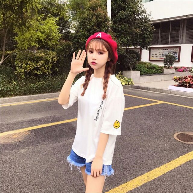 Áo tay lỡ thêu mặt cười SN063 TLI185 | BigBuy360 - bigbuy360.vn