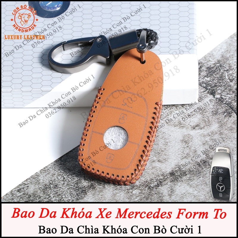 Bao da chìa khoá ô tô Mercedes form khoá to ,  bảo hành 2 năm, da bò thật, khắc tên và sđt chủ xe