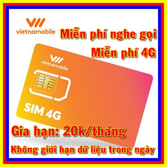 [ Sale Sập Sàn ]  Sim 4G Vietnamobile Miễn phí DATA + Nghe Gọi Nội Mạng Miễn Phí - Phí duy trì 20k/tháng